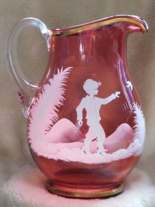 Mary Gregory Cranberry Glass Pitcher