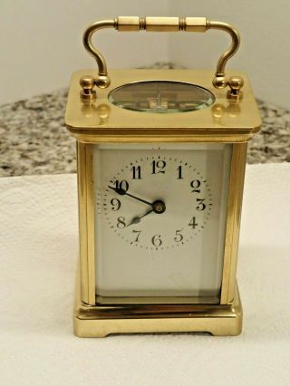 Vintage French Brass & Bevelled Glass Carriage Clock With Key
