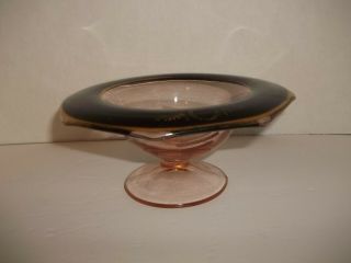 Vintage Art Deco Pink Black Depression Glass Pedestal Compote Bowl Candy Dish