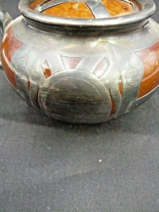 Art Nouveau Antique Single Cup Sterling Silver Overlay Glazed Pottery Teapot 3