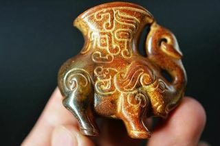 Unique Chinese Old Jade Carved Elephant Lucky Pendant H14