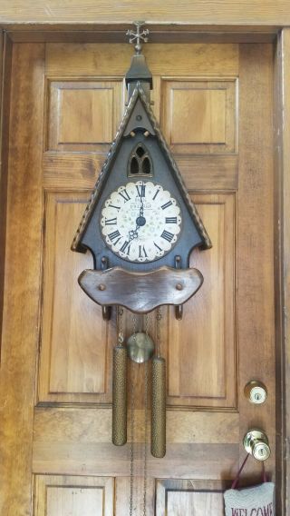 Vintage Antique England Clock Co.  Cathedral Regulator Pendulum Wall Clock