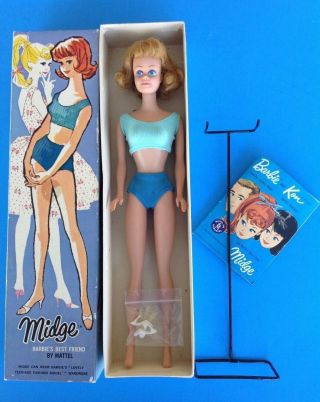 Vintage Barbie Midge Blonde Doll W/box,  Oss,  Stand,  Ot White Heels,  Booklet