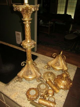 2 Vintage Brass Figural Evil Birds Table Lamps Ornate Matched Pair