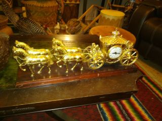 Vintage United Four Horse & Cinderella Carriage Clock Mantle