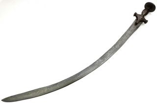 Antique 17 - 18th C.  Indian Shamshir Tulwar Sword,  Wootz Damascus,  Chiseled Hilt.