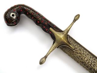 Antique 18th - 19th C.  Islamic Ottoman Turkish Shamshir Sword,  Rare Inlaid Grips.