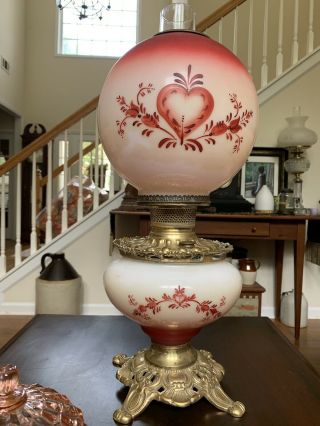 Vintage Oil Converted To Electric Lamp Hand Painted