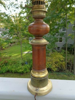 Vintage CHAPMAN Brass Wood Leather Lamp 1970 ' s Regency Look - Needs Re - Wiring 2