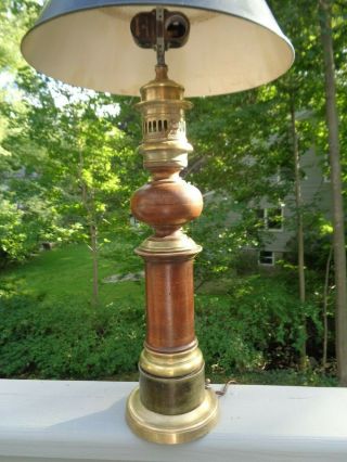 Vintage CHAPMAN Brass Wood Leather Lamp 1970 ' s Regency Look - Needs Re - Wiring 3