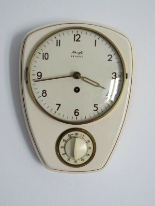 Vintage Art Deco Style Ceramic Kitchen Kienzle Primus Clock Cirka 1950 - 1960