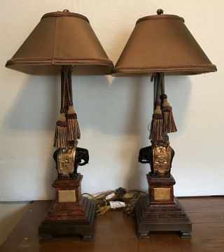 2 Frederick Cooper Table Lamps Elephant With Tassels Finials Smc - Wa12