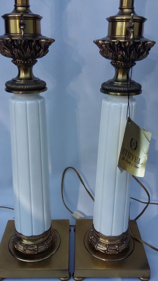 Stiffel brass Table Lamps white Grecian Corinthian column mid century Lights 2
