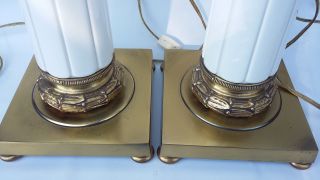 Stiffel brass Table Lamps white Grecian Corinthian column mid century Lights 3