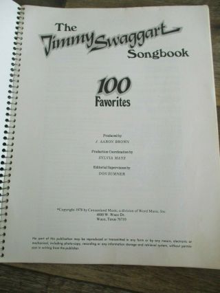 1978 JIMMY SWAGGART 100 FAVORITES - PIANO MUSIC SONG BOOK - PAGES: 178 VOLUME 1 2