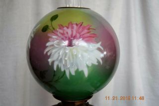 Antique Victorian GWTW Gone With the Wind Parlor Banquet Table Lamp Floral MUMS 3