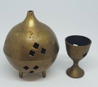 Set Of 2 Vintage Brass Incense Burners Large Bowl With Lid,  Small Chalice