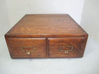 Vtg Tiger Oak Wood Wooden 2 Drawer Desk Top Filing Cabinet 13 " X 14 " X 5 "