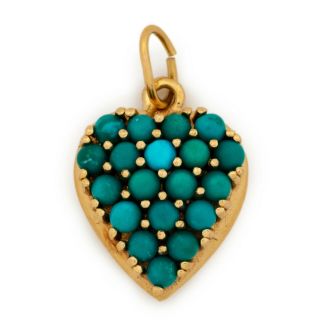 Antique Vintage Deco 18k Yellow Gold Sweetheart Persian Turquoise Charm Pendant 2