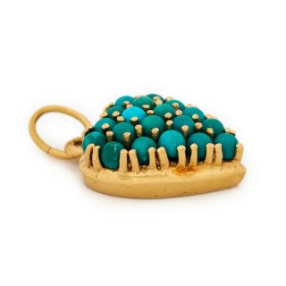 Antique Vintage Deco 18k Yellow Gold Sweetheart Persian Turquoise Charm Pendant 3