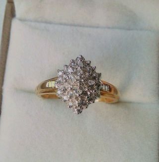 Stunning Vintage 9ct Gold And Diamonds Cluster Ring