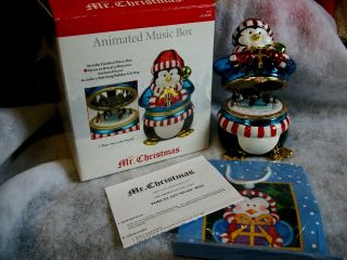 Mr Christmas Animated Music Box Penguin Metallic Joy To The World Boxed ?