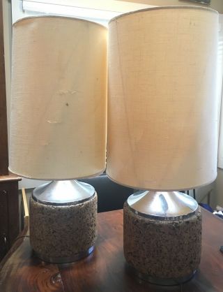 Vintage Large Mid Century Modern Danish Modern Cork /tile Metal Table Lamp