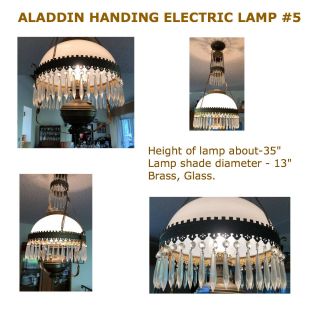 Vintage Aladdin Electric Hanging Lamp With Shade Model 5 Brass Glass