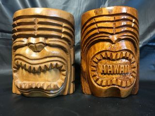 Vintage Hand Carved Wood Tiki Face Koa/monkey Pod Wood Mugs