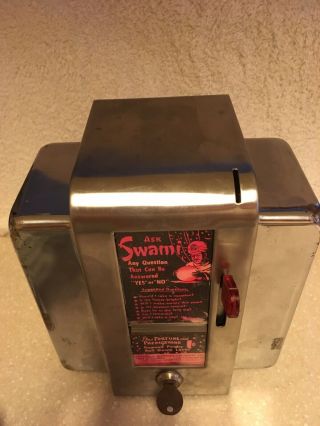 VINTAGE 1950 ' s ASK SWAMI COIN OP OPERATED FORTUNE TELLER NAPKIN DISPENSER 1 CENT 3