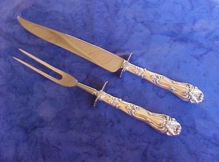 Vintage Pair Baroque Sterling Silver Carving Fork & Knife Set