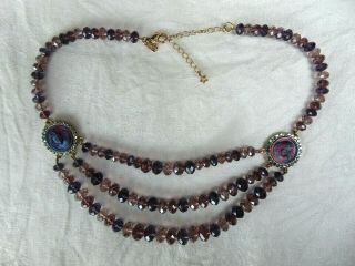 Vintage Kirks Folly Dream Angel Designer Lavender Crystal 3 Strand Necklace