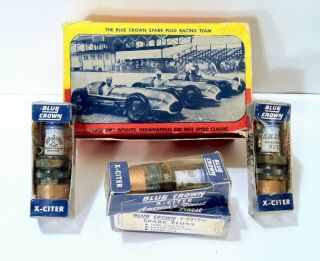 Vintage 1940’s Blue Crown 82s Spark Plugs Full Box Of 10 Nos Never Opened