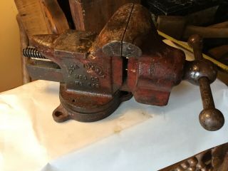 Heavy 20 Lb Old Rock Island Vise With Anvil No.  443 - 3 1/2 " Jaws Old Tool