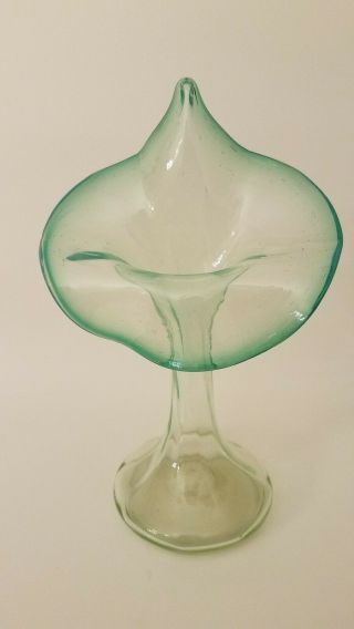 Antique Large Jack In The Pulpit Vase Vaseline And Azure glass 2