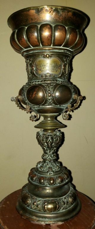 Rare Ornate Antique Brass Copper Chalice Goblet Cup Candleholder 13 1/2 "