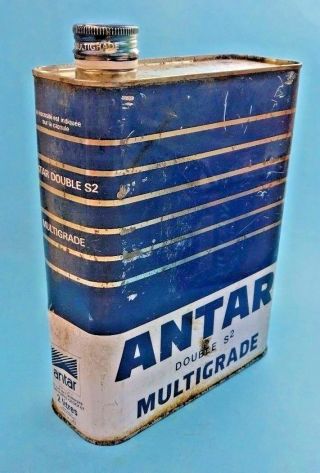 Vintage Antar Oil Can 2 Litres Extra Motor Auto Gas Service Station Tin Can