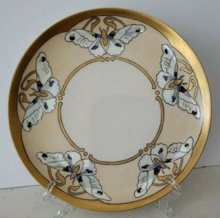 Antique Haviland France Art Deco Limoges 7 - 5/8 " Plate Butterflies Signed Dated