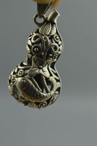 Ancient Old Collectable Miao Silver Carve Hollow Out Flower Gourd Lucky Pendant