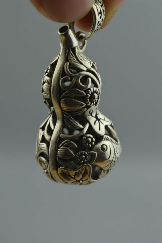 Ancient Old Collectable Miao SIlver Carve Hollow Out Flower Gourd Lucky Pendant 3