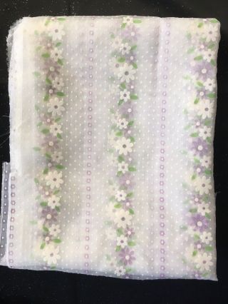 Vtg Flocked Swiss Dot Sheer Fabric 84 X 30 White Purple Daisy Flowers