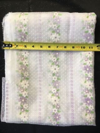 Vtg Flocked Swiss Dot Sheer Fabric 84 x 30 White Purple Daisy Flowers 2