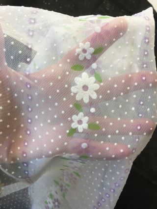 Vtg Flocked Swiss Dot Sheer Fabric 84 x 30 White Purple Daisy Flowers 3