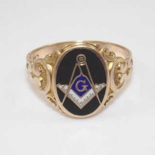 Ostby & Barton Vintage 10k Yellow Gold Black Onyx Mason Masonic Ring 10.  5 Ggi