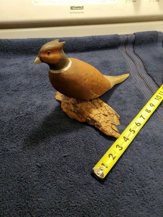 Hand Painted Wooden Pheasant Figure Wood Carving Decoy Lee Hunting Bird Decor