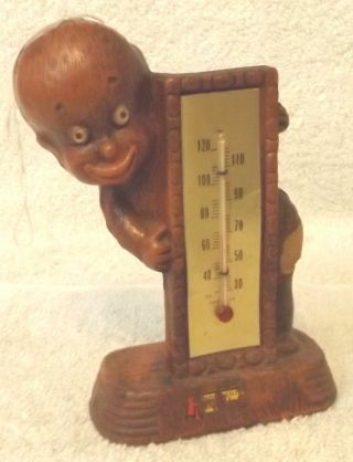 Vintage 1949 Black Americana Thermometer - - Diaper Dan Figurine - - Antique - -