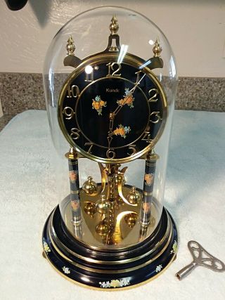 Lovely Kundo Black Floral 400 Day Anniversary Torsion Clock Stunning & Running
