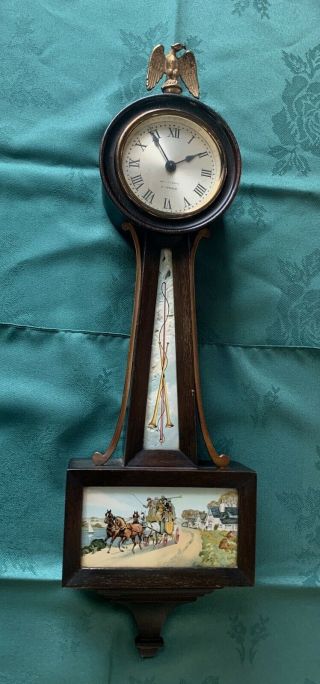 1920s Antique Seth Thomas Key Wind Banjo Wall Clock U.  S.  S.  Constitution 4 Jewel