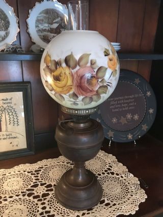 Vintage Oil Brass Floral Hurricane Gone With The Wind Lamp Lovely