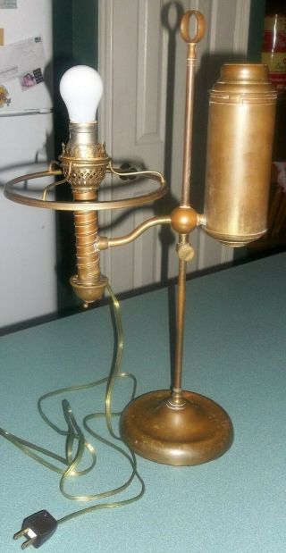 Antique Manhattan Brass Co.  Student Oil Kerosene Desk Lamp Now Electric